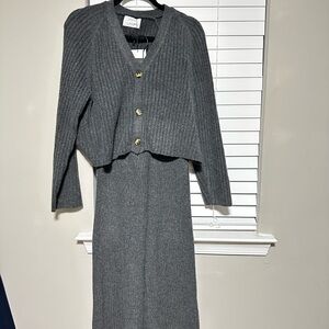 Zara Charcoal Ribbed Knit Skirt Set - Dark Gray